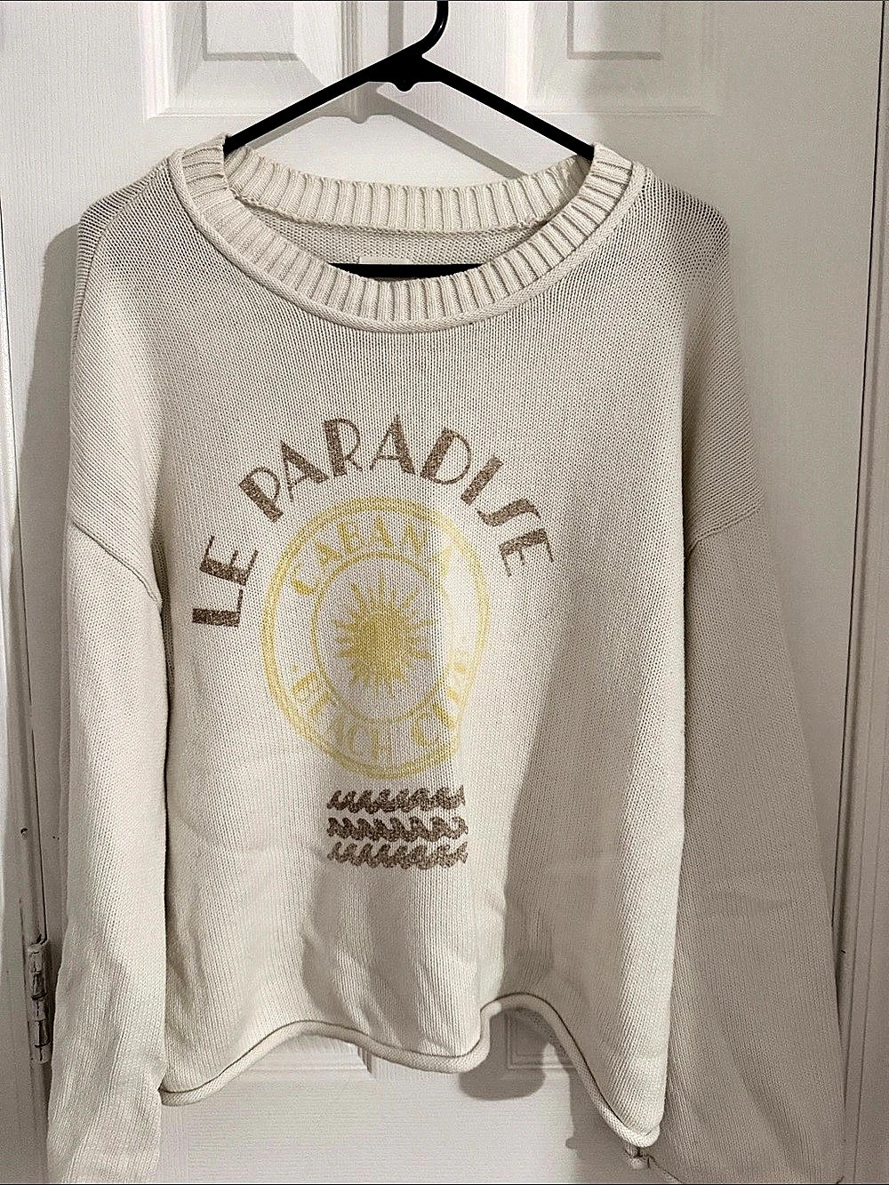 Aerie Le Paradis Cancun Graphic Crewneck Sweater Cream & Yellow Large
